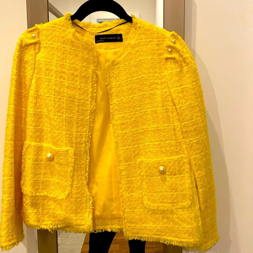 Zara Yellow Jacket with Pearl Detail Size Small